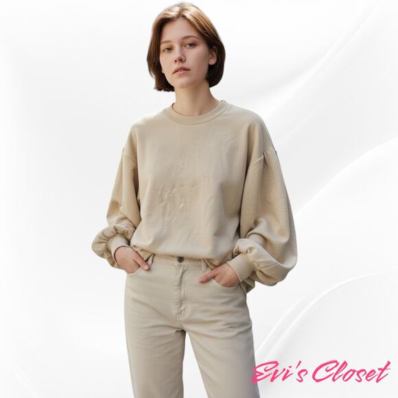 Zara Tops - Zara Women's Cotton Yellow Oversized Sweatshirt With Puffy Sleeves Sz S